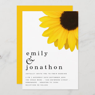 Rustic Sunflower Modern Typography Wedding Kaart