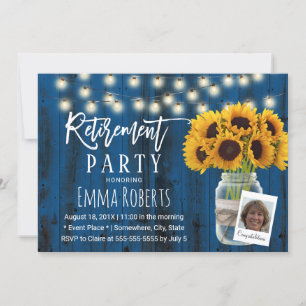 Rustic Sunflower Navy Barn Wood Foto Retirement Kaart