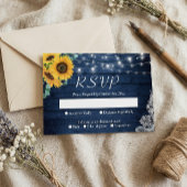 Rustic Sunflower Navy Blue String Lights Wedding RSVP Kaartje