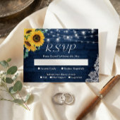 Rustic Sunflower Navy Blue String Lights Wedding RSVP Kaartje