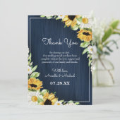 Rustic Sunflower Navy Blue Wood Background Weddens Bedankkaart (Staand voorkant)
