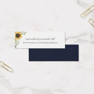 Rustic Sunflower Navy Wedding Website RSVP Mini Visitekaartjes