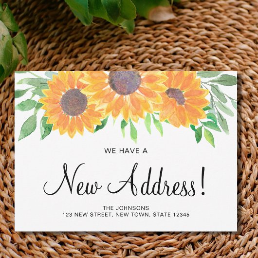 Rustic Sunflower New Address Moving Announge Kaart