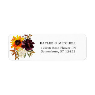 Rustic Sunflower Paars 3 Floral Return Address La Etiket