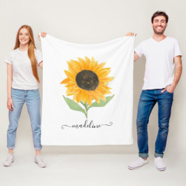 Rustic Sunflower Personalized Name Script Fleece Deken