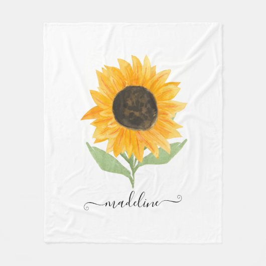 Rustic Sunflower Personalized Name Script Fleece Deken (Voorkant)