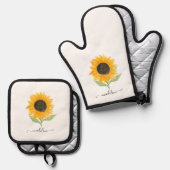 Rustic Sunflower Personalized Name Script Ovenwant & Pannenlap Set (Voorkant / Achterkant)