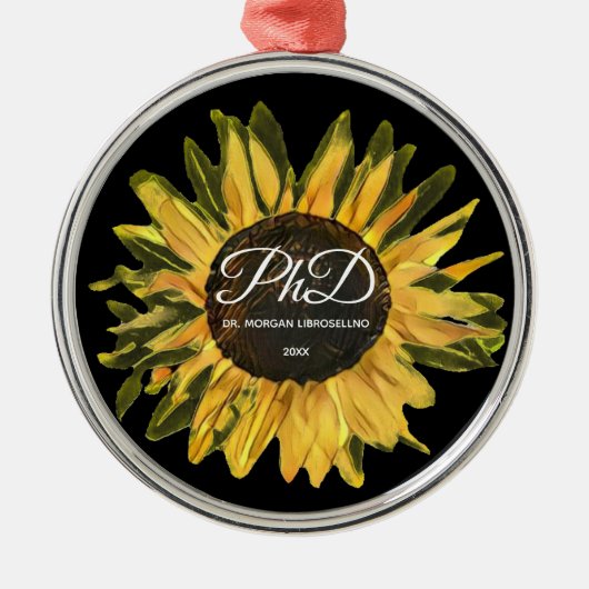 Rustic Sunflower Persoonlijk PhD-Afstuderen Metalen Ornament (Voorkant)