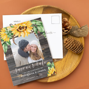 Rustic Sunflower Photo Script Save the Date Aankondigingskaart