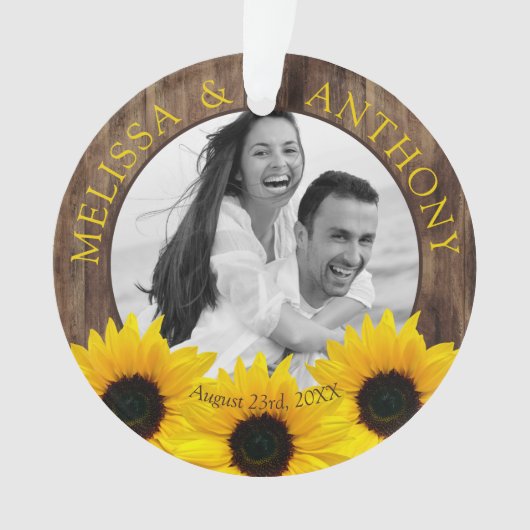 Rustic Sunflower Photo Wedding Save the Date Ornament (voorkant)
