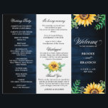 Rustic Sunflower Programme de mariage respiratoire<br><div class="desc">Élégant et moderne pays rustique programme de mariage tricolore avec fleurs de tournesol jaune vif et cadre fleuri bébé souffle / gypsophila avec feuilles sur bleu marine grange arrière - plan. S'il vous plaît trouver d'autres modèles et variantes de mon magasin "blissweddingpaperie". Et n'hésitez pas à me contacter pour plus...</div>