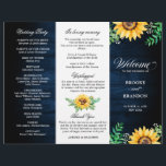 Rustic Sunflower Programme de mariage respiratoire<br><div class="desc">Élégant et moderne pays rustique programme de mariage tricolore avec fleurs de tournesol jaune vif et cadre fleuri bébé souffle / gypsophila avec feuilles sur bleu marine grange arrière - plan. S'il vous plaît trouver d'autres modèles et variantes de mon magasin "blissweddingpaperie". Et n'hésitez pas à me contacter pour plus...</div>