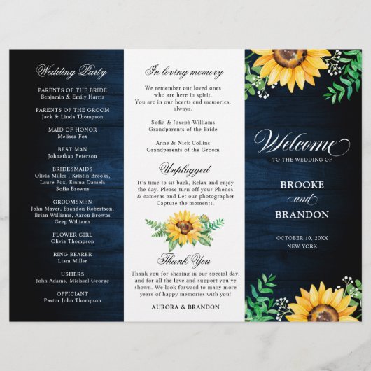 Rustic Sunflower Programme de mariage respiratoire (Devant)