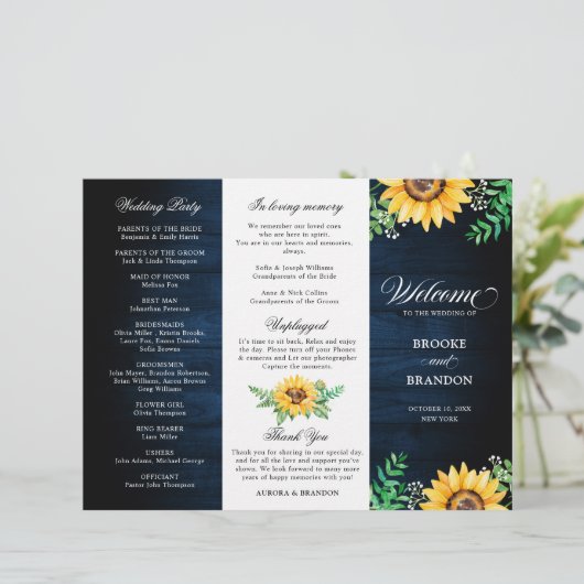 Rustic Sunflower Programme de mariage respiratoire (Debout devant)