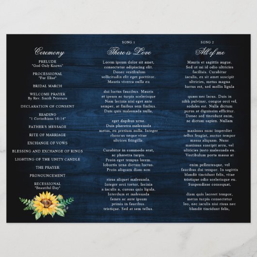 Rustic Sunflower Programme de mariage respiratoire (Dos)