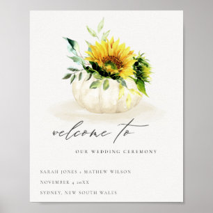 Rustic Sunflower Pumpkin Floral Waterverf Welkom Poster