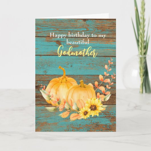 Rustic Sunflower Pumpkin Herfst Birthday Godmoeder Kaart (Voorkant)