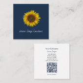 Rustic Sunflower QR code Boho Navy Blue Vierkante Visitekaartje (Voorkant / Achterkant)