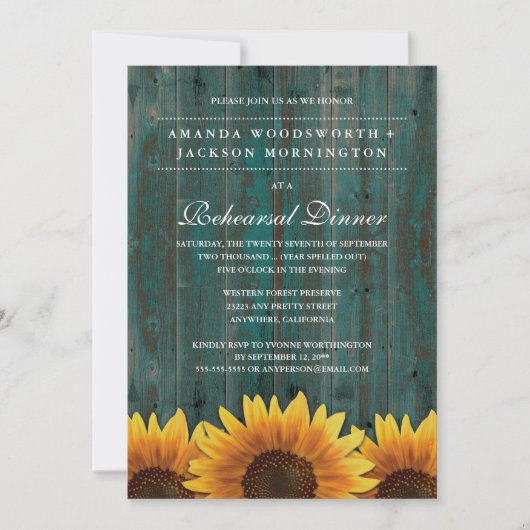 Rustic Sunflower Rehearsal Dinner Invitations Kaart (Voorkant)