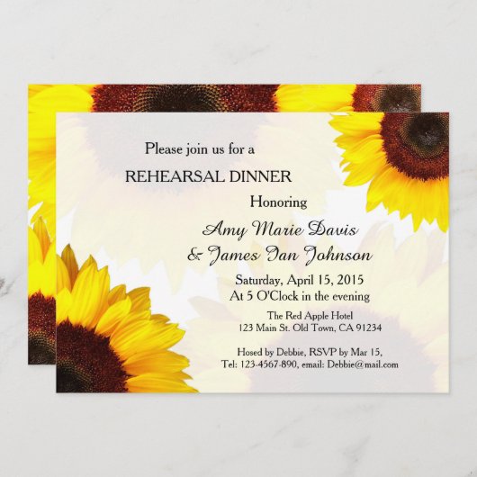 Rustic Sunflower Rehearsal Dinner Invitations Kaart (Voorkant / Achterkant)