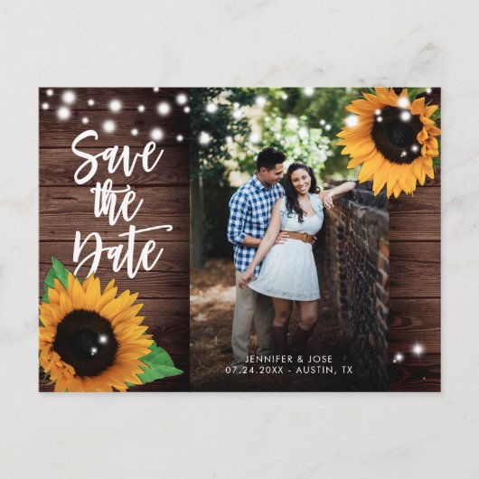 Rustic Sunflower Save the Date Photo Briefkaarten (Voorkant)