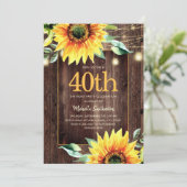Rustic Sunflower String Light 40th Birthday Kaart (Staand voorkant)