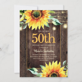 Rustic Sunflower String Light 50th Birthday Kaart