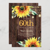 Rustic Sunflower String Light 60th Birthday Kaart (Voorkant / Achterkant)