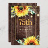 Rustic Sunflower String Light 75th Birthday Kaart (Voorkant / Achterkant)