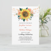 Rustic Sunflower String Light Peach Floral Wedding Kaart (Staand voorkant)