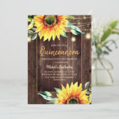 Rustic Sunflower String Light Quinceañera Birthday Kaart (Staand voorkant)