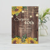 Rustic Sunflower String Light Surprise 40th Kaart (Staand voorkant)