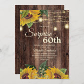 Rustic Sunflower String Light Surprise 60th Kaart (Voorkant / Achterkant)