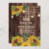 Rustic Sunflower String Lights 16th Birthday Kaart (Voorkant / Achterkant)
