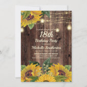 Rustic Sunflower String Lights 18th Birthday Kaart (Voorkant)