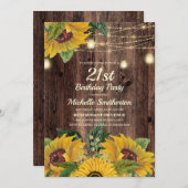 Rustic Sunflower String Lights 21st Birthday Kaart (Voorkant / Achterkant)