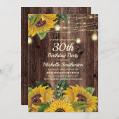 Rustic Sunflower String Lights 30th Birthday Kaart (Voorkant / Achterkant)