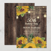 Rustic Sunflower String Lights 50th Birthday Kaart (Voorkant / Achterkant)