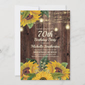 Rustic Sunflower String Lights 70th Birthday Kaart (Voorkant)