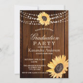 Rustic Sunflower String Lights Afstuderen Invitat Kaart (Voorkant)