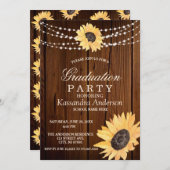Rustic Sunflower String Lights Afstuderen Invitat Kaart (Voorkant / Achterkant)