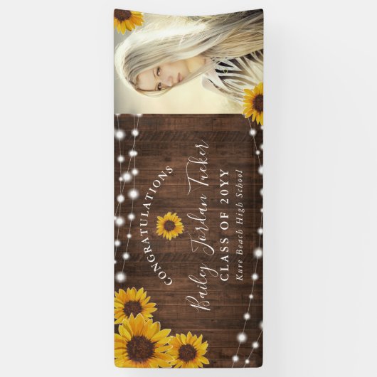 Rustic Sunflower String Lights Afstuderen Spandoek (Verticaal)