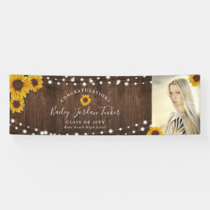 Rustic Sunflower String Lights Afstuderen Spandoek