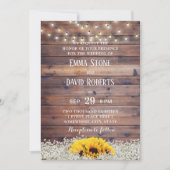 Rustic Sunflower & String Lights Barn Wedding Kaart (Voorkant)