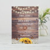 Rustic Sunflower & String Lights Country Wedding Kaart (Staand voorkant)