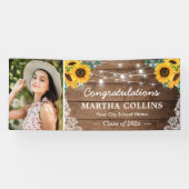 Rustic Sunflower String Lights Graduation Party Spandoek (Horizontaal)