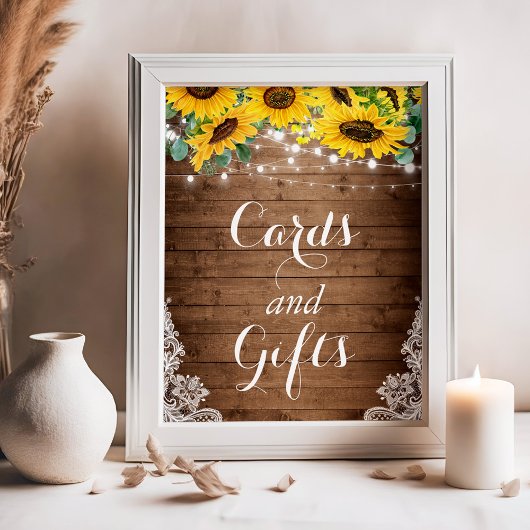 Rustic Sunflower String Lights Kaart en Gifts Sign Poster