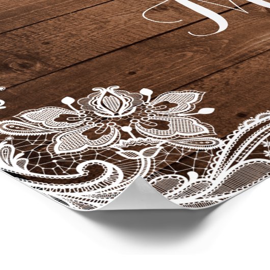 Rustic Sunflower String Lights Lace Wedding Sign Poster (Hoek)