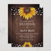 Rustic Sunflower String Lights Monogram Weddenscha (Voorkant / Achterkant)