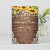 Rustic Sunflower String Lights Rehearsal Dinner Kaart (Staand voorkant)